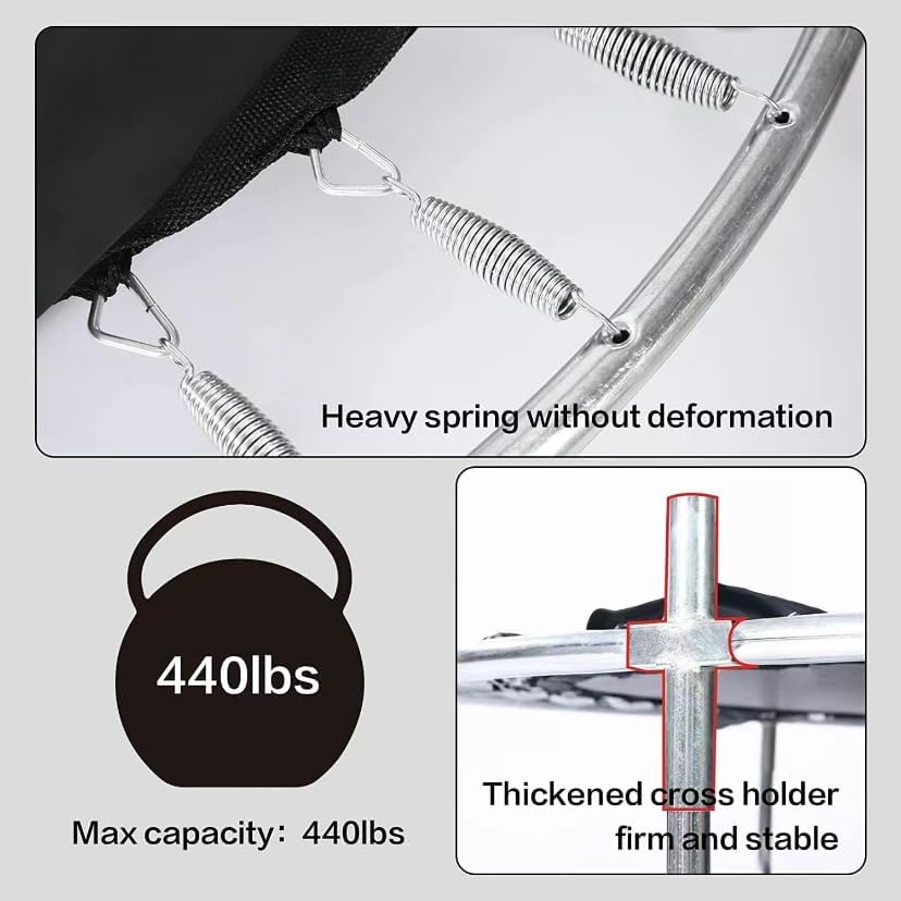 Trampoline for Kids with Enclosure, 440lbs Capacity Indoor & Outdoor Toddler Trampoline with Adjustable Gymnastics Bar & Toys, Gifts for Boys & Girls